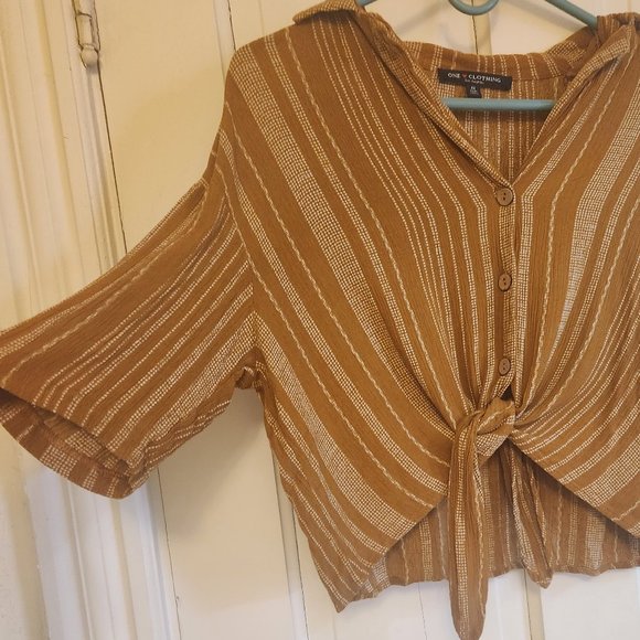 70s style tie waist button down - Picture 2 of 5